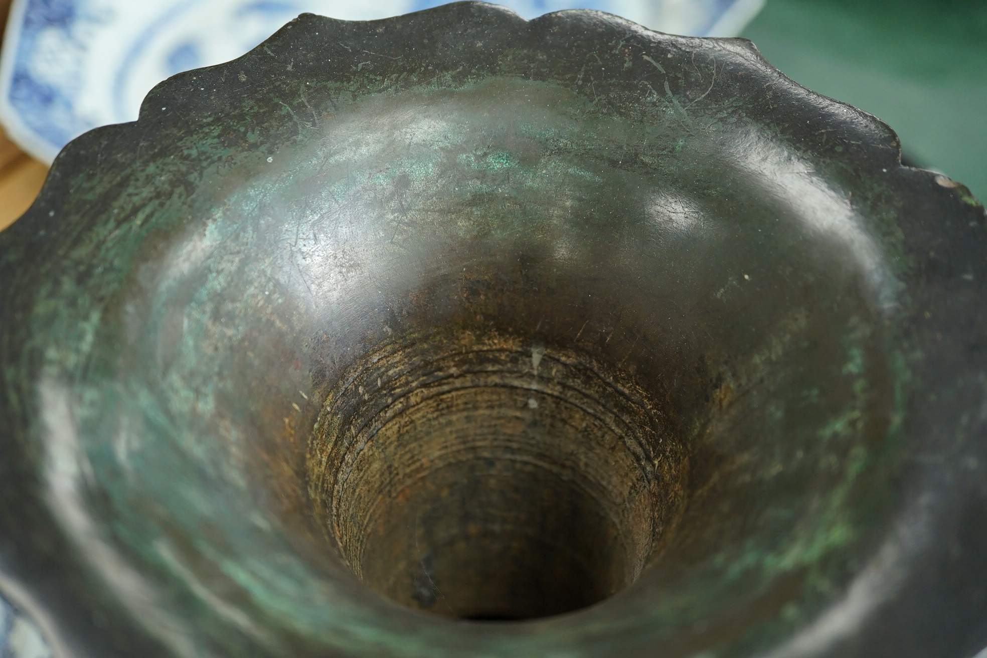 A pair of Chinese bronze gu-shaped vases, Qing dynasty